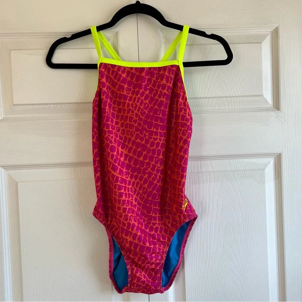 Speedo Pro LT Pink Pop Yellow Snake Print‎ Propel Back Swimsuit One Piece Pool 6